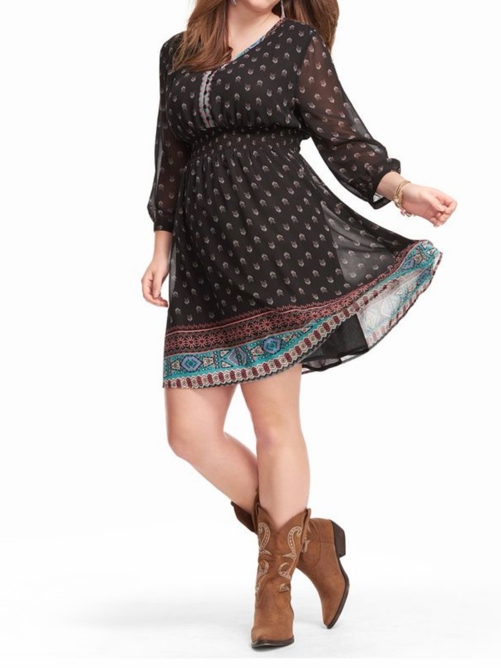 American Rag Black Tunic dress with Teal & Pink Border